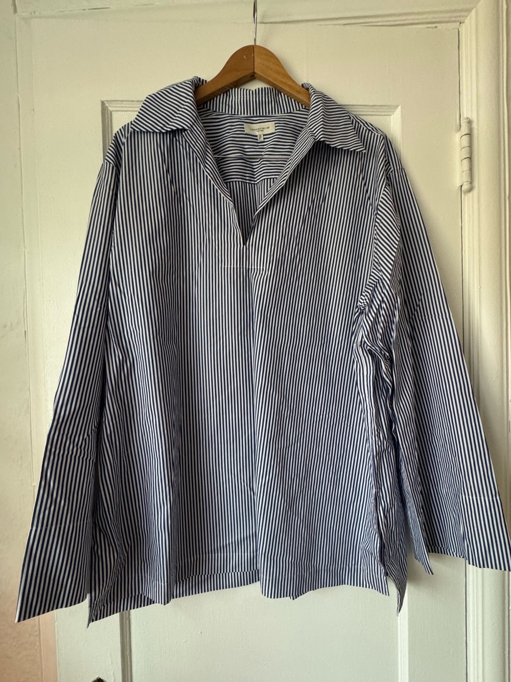 Lafayette 148 New York Navy and White Vertical Stripe Blouse